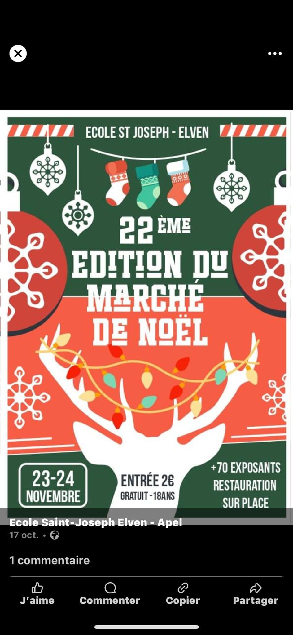 22ème marché de Noël organiser par l'APEL de l'école St Joseph d'Elven le 23-24 novembre 2024