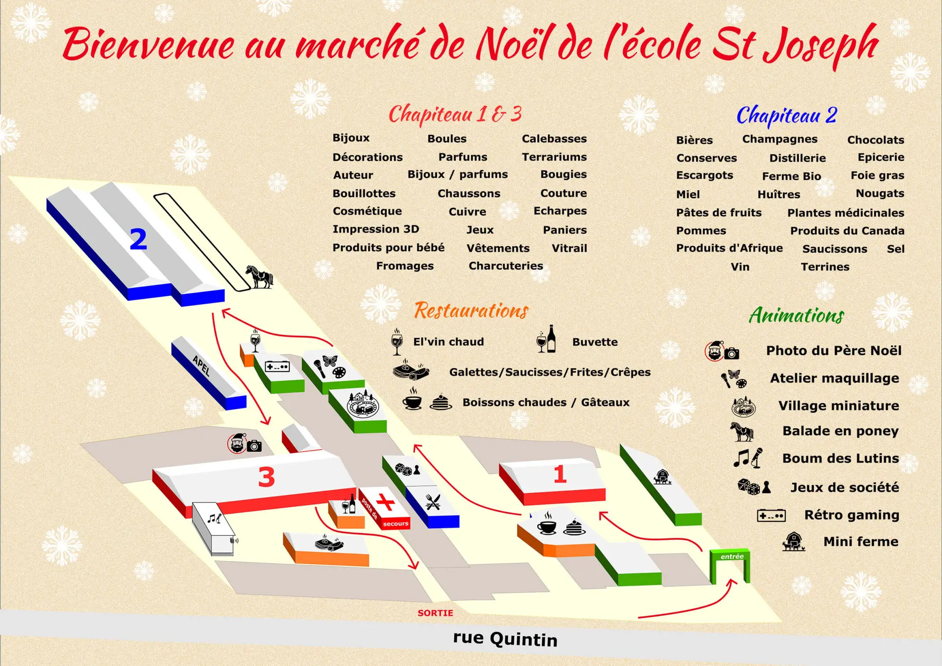 plan du marché de Noël de l'école St Joseph à Elven